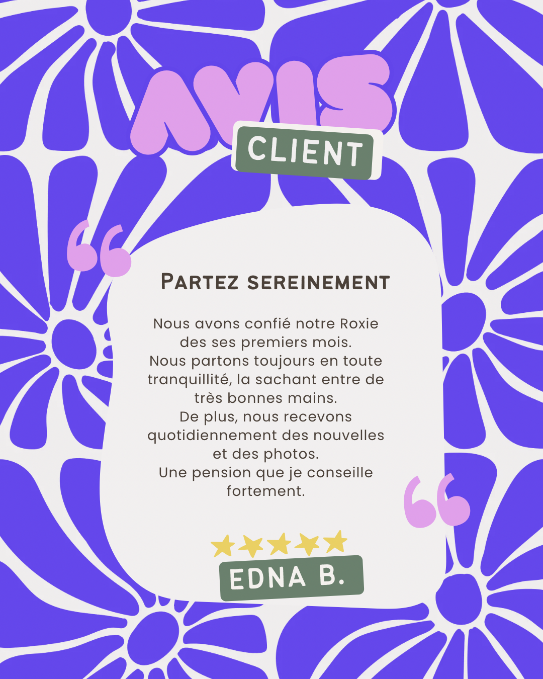 Avis client d'Edna B. sur Pattes en l'air