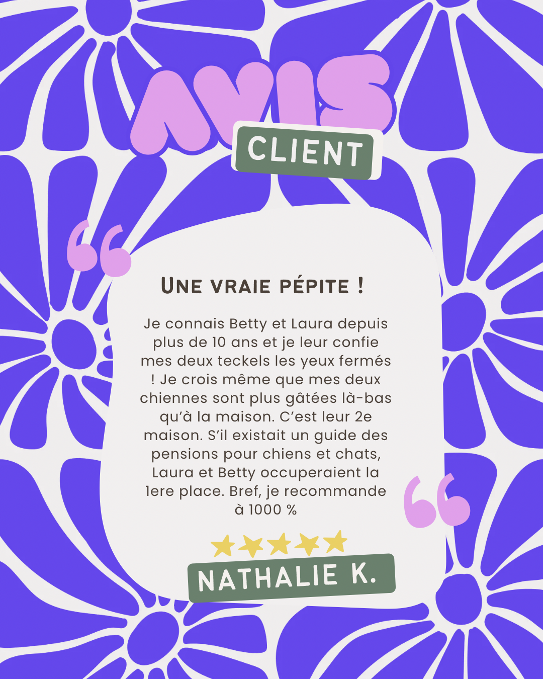 Avis client de Nathalie K. sur Pattes en l'air